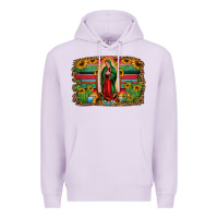 Lilac lady of guadalupe serape background Premium Hoodie - Jasminsmagicworld