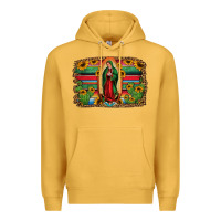 Mustard lady of guadalupe serape background Premium Hoodie - Jasminsmagicworld
