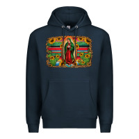 Navy lady of guadalupe serape background Premium Hoodie - Jasminsmagicworld