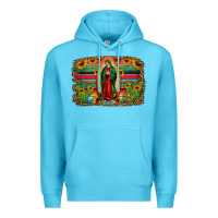 Ocean Blue lady of guadalupe serape background Premium Hoodie - Jasminsmagicworld