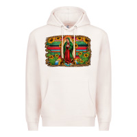 Pale Pink lady of guadalupe serape background Premium Hoodie - Jasminsmagicworld