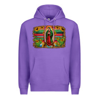 Purple lady of guadalupe serape background Premium Hoodie - Jasminsmagicworld