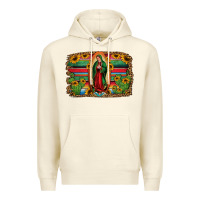 Sandshell lady of guadalupe serape background Premium Hoodie - Jasminsmagicworld