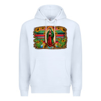 White lady of guadalupe serape background Premium Hoodie - Jasminsmagicworld