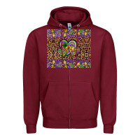 Burgundy mardi gras fleur de lis hearts leopard glitter Zipper Hoodie - Artiststas