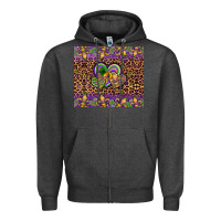 Charcoal Heather mardi gras fleur de lis hearts leopard glitter Zipper Hoodie - Artiststas