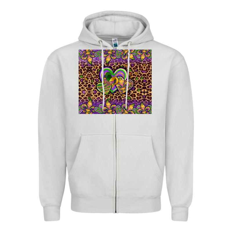 Mardi Gras Fleur De Lis Hearts Leopard Glitter Zipper Hoodie by Artiststas | Teevron