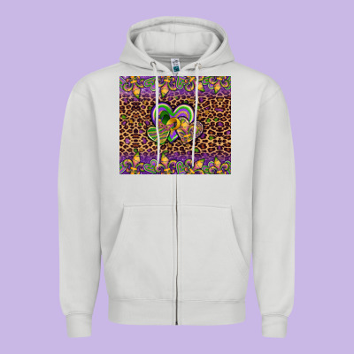 Mardi Gras Fleur De Lis Hearts Leopard Glitter Zipper Hoodie Designed By Artiststas