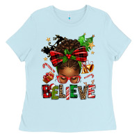 Baby Blue christmas believe afro messy bun Ladies Tee - texasbilliewilder
