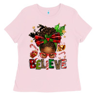 Bubblegum Pink christmas believe afro messy bun Ladies Tee - texasbilliewilder