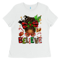 White christmas believe afro messy bun Ladies Tee - texasbilliewilder