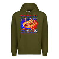 Army Green You Look Like 4th of july makes me hot dog want a Premium Hoodie - CowhideDigitalArt
