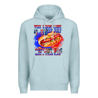 Blue Mist You Look Like 4th of july makes me hot dog want a Premium Hoodie - CowhideDigitalArt