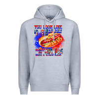 Heather Grey You Look Like 4th of july makes me hot dog want a Premium Hoodie - CowhideDigitalArt
