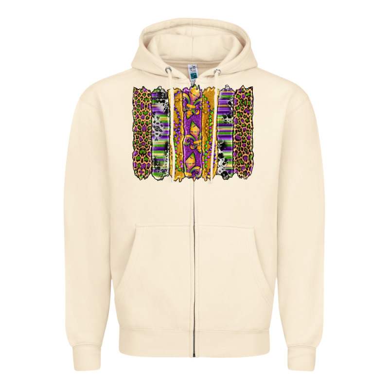 Mardi Gras Fleur De Lis Cowhide Serape Leopard Glitter Brushstrokes Zipper Hoodie by Artiststas | Teevron