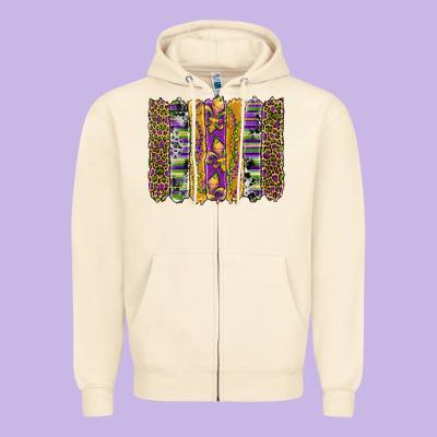Mardi Gras Fleur De Lis Cowhide Serape Leopard Glitter Brushstrokes Zipper Hoodie Designed By Artiststas