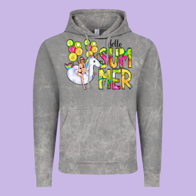 Hello Summer Unicorn Vintage Hoodie Designed By Cowcowdesign