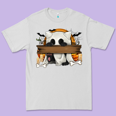 Personalized Halloween Ghost Cat Premium Tee Designed By Texasbilliewilder