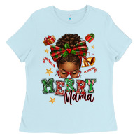 Baby Blue merry mama afro messy bun Ladies Tee - texasbilliewilder