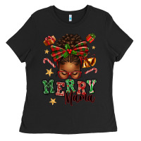 Black merry mama afro messy bun Ladies Tee - texasbilliewilder