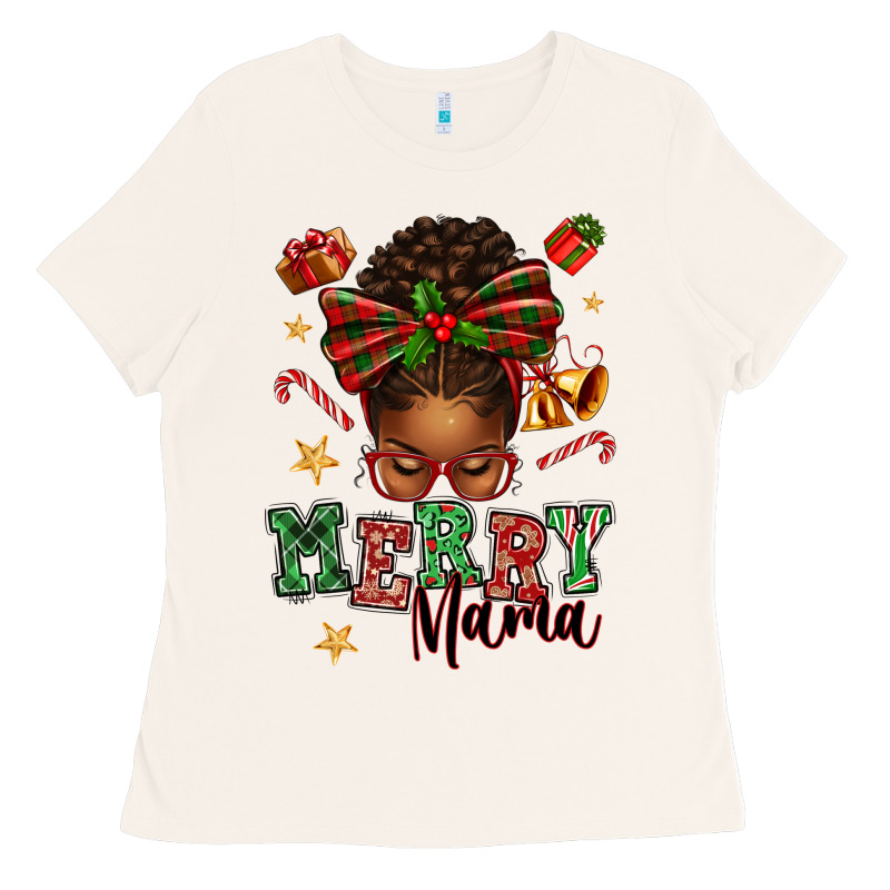 Merry Mama Afro Messy Bun Ladies Tee by texasbilliewilder | Teevron