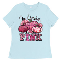 Baby Blue in october we wear pink pumpkin Ladies Tee - texasbilliewilder