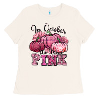 Bone in october we wear pink pumpkin Ladies Tee - texasbilliewilder