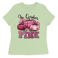 Matcha in october we wear pink pumpkin Ladies Tee - texasbilliewilder