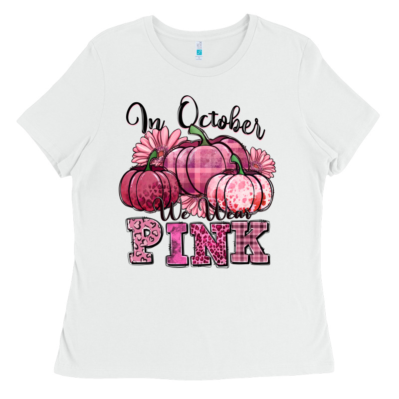 In October We Wear Pink Pumpkin Ladies Tee by texasbilliewilder | Teevron