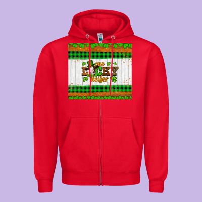 St Patricks One Lucky Heifer Zipper Hoodie Designed By Artiststas
