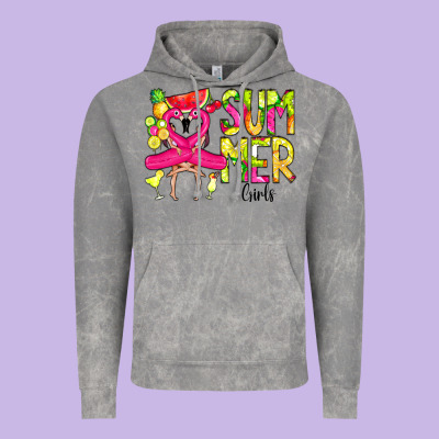 Summer Girls Flamingo Vintage Hoodie Designed By Cowcowdesign