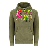 Vintage Olive Summer Girls Flamingo Vintage Hoodie - CowCowDesign