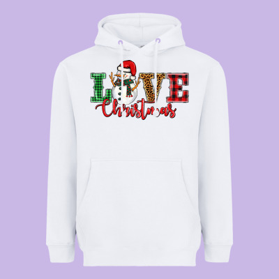 Love Christmas Snowman Heavyweight Hoodie Designed By Barkaloodesign