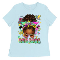 Baby Blue 80's babe afro messy bun Ladies Tee - texasbilliewilder