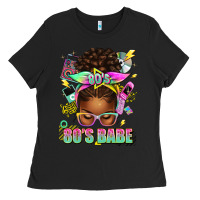 Black 80's babe afro messy bun Ladies Tee - texasbilliewilder