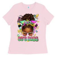 Bubblegum Pink 80's babe afro messy bun Ladies Tee - texasbilliewilder
