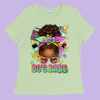 80's Babe Afro Messy Bun Ladies Tee Designed By Texasbilliewilder