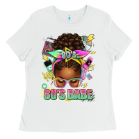 White 80's babe afro messy bun Ladies Tee - texasbilliewilder