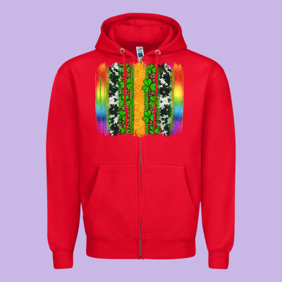 St Patricks Day Rainbow Brushstroke Zipper Hoodie Designed By Artiststas