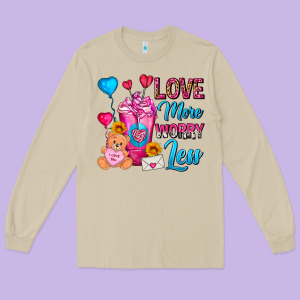 Love More Worry Less Valentines Day Cold Drink Long Sleeve Tee Designed By Fadigitalartstudio