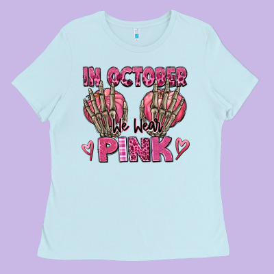 In October We Wear Pink Skeleton Ladies Tee Designed By Texasbilliewilder