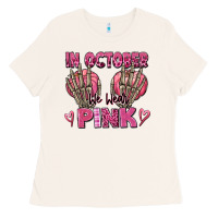Bone in october we wear pink skeleton Ladies Tee - texasbilliewilder