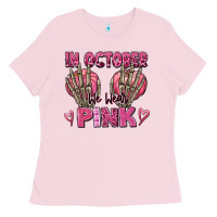 Bubblegum Pink in october we wear pink skeleton Ladies Tee - texasbilliewilder