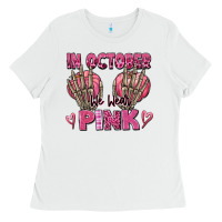 White in october we wear pink skeleton Ladies Tee - texasbilliewilder