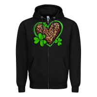 St Patricks Day Leopard Heart With Shamrocks Zipper Hoodie | Teevron