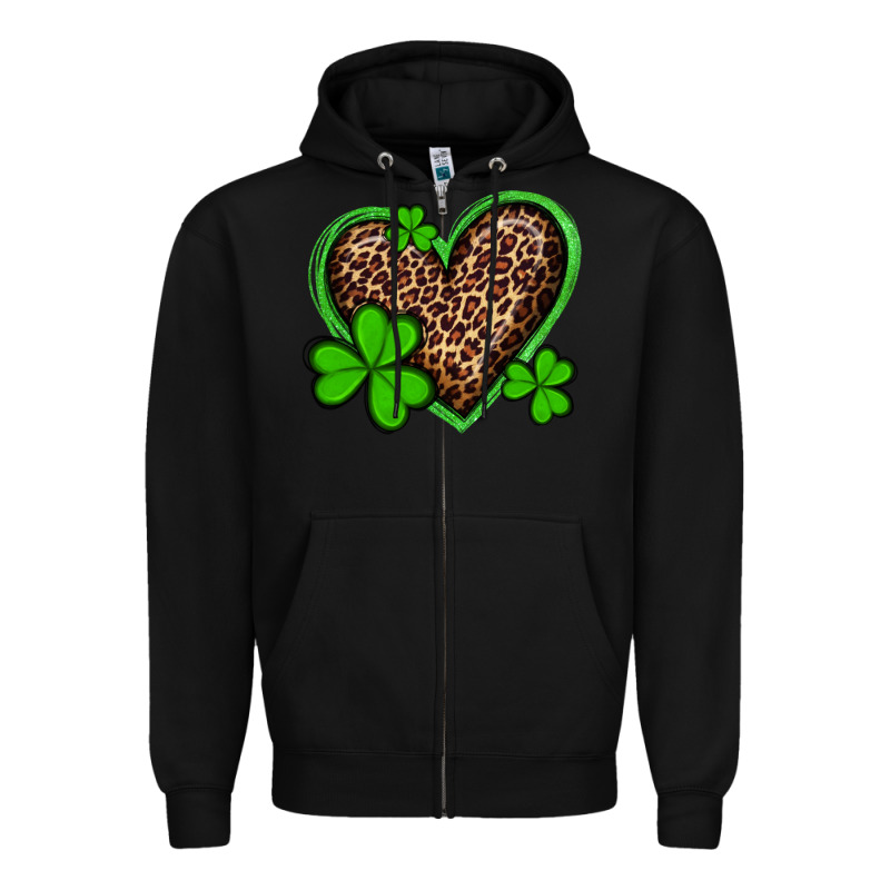 St Patricks Day Leopard Heart With Shamrocks Zipper Hoodie by Artiststas | Teevron