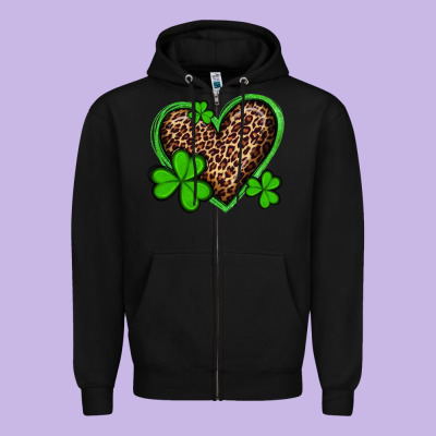 St Patricks Day Leopard Heart With Shamrocks Zipper Hoodie Designed By Artiststas