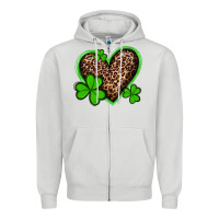Dove Grey st patricks day leopard heart with shamrocks Zipper Hoodie - Artiststas