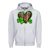 Heather Grey st patricks day leopard heart with shamrocks Zipper Hoodie - Artiststas
