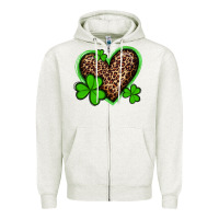 Oatmeal Heather st patricks day leopard heart with shamrocks Zipper Hoodie - Artiststas